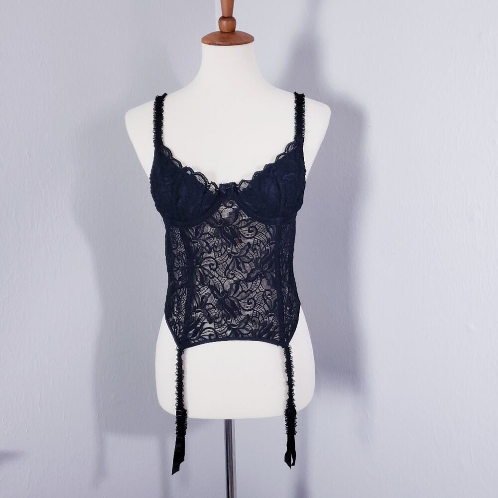 Rare Vintage VS Gold Label Corset Bustier Sheer Floral Lace Boned 36B NWT